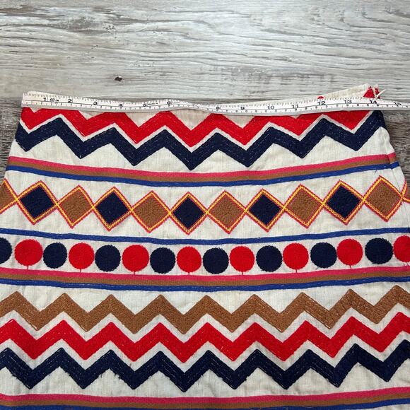 THML Embroidered Geometric Mini Skirt Small Lined Zip Boho Festival Aztec Print - Picture 5 of 6